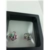 Image 2 : PAIR OF STERLING SILVER RUBY, BLUE SAPPHIRE AND EMERALD SET EARRINGS WITH 22 RUBIES, 2 RUBIES,