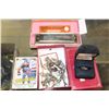 Image 1 : VINTAGE HARMONICA, BOX WITH STERLING SILVER BRACELET, PENDANT, RING, HOCKEY CARD, ETC