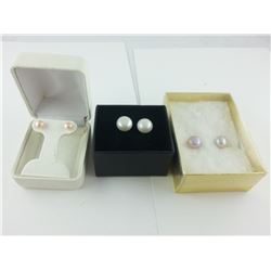 BRAND NEW 3 PAIR GENUINE FRESHWATER PEARL STUD EARRINGS