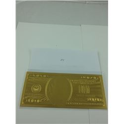 .999 GOLD FOIL AMERICAN BENJAMIN FRANKLIN $100 NOTE. TAX EXEMPT