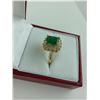 Image 3 : LADIES 14KT YELLOW GOLD NATURAL EMERALD AND DIAMOND SET DRESS RING WITH 14 DIAMONDS, APPROX