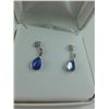 Image 2 : PAIR OF 14KT WHITE GOLD DANGLING NATURAL TANZANITE AND DIAMOND SET EARRINGS WITH 2 TANZANITES,