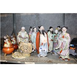 SHELF LOT OF ORIENTAL CERAMIC FIGURINES