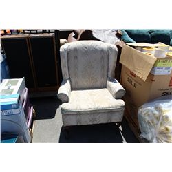 OFF WHITE UPHOLSTERED WING BACK CHAIR