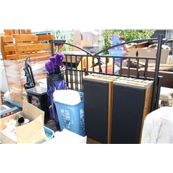 PALLET LOT OF GENERAL HOUSEHOLD ITEMS; AREA RUGS, SPEAKERS, GOLF CLUBS, ETC