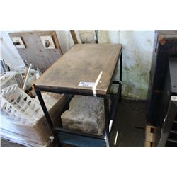 STONE TOP METAL BASE TABLE AND A LARGE GRANITE BLOCK *ROLLING CART NOT INCLUDED*