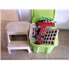 Image 1 : BIN: CHRISTMAS DECORATIONS W/ PLASTIC STOOL