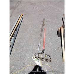 LOT: GARDEN TOOLS-RAKE, LIMB CUTTER