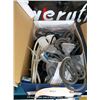 Image 1 : LOT: MISCELLANEOUS-BOX POWER CORDS, SPEED RITE COUNTER, FILE BOX, MISCELLANEOUS PHONES