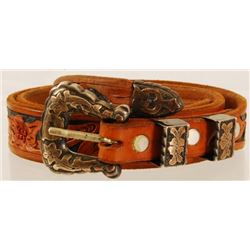 Silver & Gold Ranger Buckle Set & Tooled Belt