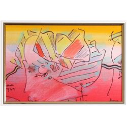 Peter Max Signed Original 14x17 Custom Matted Acrylic Mixed Media Painting (PA LOA)