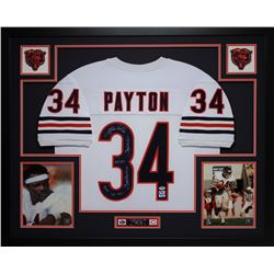Walter Payton Signed Bears 35x43 Custom Framed Jersey with (5) Career Stat Inscriptions (PSA LOA)