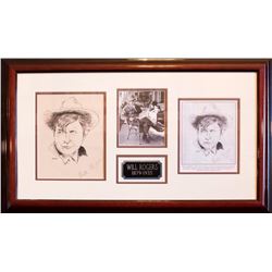Will Rogers Rare Signed Artwork Custom Framed Display (PA LOA)