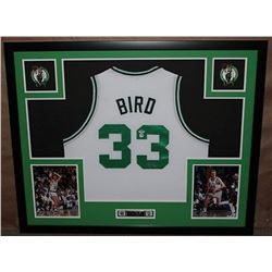 Larry Bird Signed Celtics 35" x 43" Custom Framed Jersey (PSA COA)