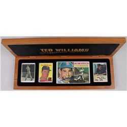 Set of (4) Ted Williams Signature Series Porcelain Cards With Signed Card & Wooden Display Box (PCS 