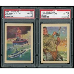 Lot of (2) PSA Graded 1956 Adventure Trading Cards with #60 The Navy's Flying Saucer (PSA 6) & #72 A