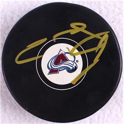 Semyon Varlamov Signed Avalanche Logo Hockey Puck (JSA COA)