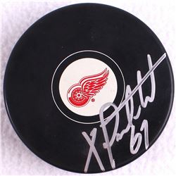 Xavier Ouellet Signed Red Wings Logo Puck (JSA COA)
