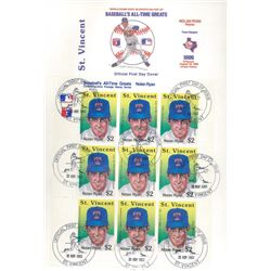 Nolan Ryan Rangers 1989 FDC Envelope With Commemorative Postage Stamp Series