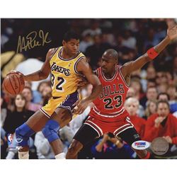 Magic Johnson Signed Lakers 8x10 Photo vs. Michael Jordan (PSA COA)