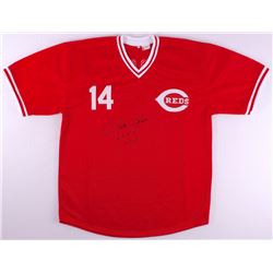 Pete Rose Signed Reds Jersey Inscribed "Hit King" & "4256" (PSA COA)