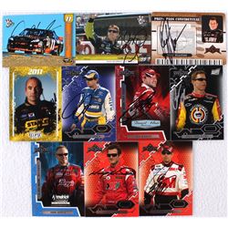Lot of (10) Signed NASCAR Trading Cards with Denny Hamlin, Tony Stewart, Mark Martin, Carl Edwards, 