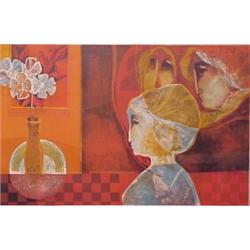 Sunol Alvar (b. 1935) Spanish, FIGURES WITH STILL LIFE, color lithograph, signed in pencil, fro...