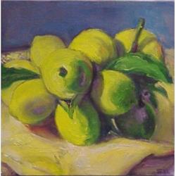 American School (20th Century), STILL LIFE WITH FRUIT, oil painting on canvas, 10 x 10", initia...