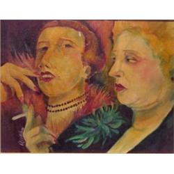 American School (20th Century), TWO WOMEN, oil painting on canvas, 16 x 20", signed D. Ivrin?,...