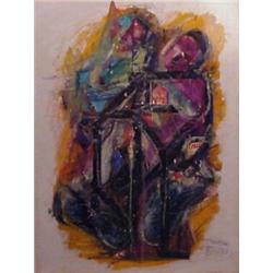 Theodore Berkic (20th Century) Yugoslavian, CAMBIOS, 1984, mixed media on paper, 24 x 18", titl...