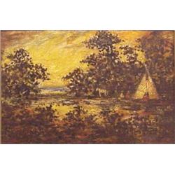 Ralph Blakelock (1845-1919) American, INDIAN CAMP, oil painting on board, 10 1/4 x 15", signed...