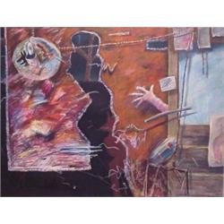 Poupe Boccaccio (20th Century) American, THE CURTAIN, 1986, color pastel on paper, 38 x 50", si...
