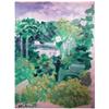 Image 1 : Contemporary School, UNTITLED LANDSCAPE WITH HOUSE, acrylic painting on paper, 50 x 38", signed...