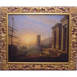 European School (19th Century School), VENETIAN HARBOR, oil painting on canvas, 27 x 34", ornat...