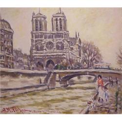 Hugo Melville Fisher (1876-1946) American, NOTRE DAME, oil painting on canvas, 26 x 29", signed...