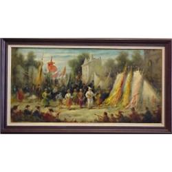 L. Francois (20th Century) French, MUSICIANS, oil on canvas painting, 24 x 48", signed lower le...