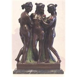 Richard Guido (1890-1973) French, THREE GRACES, polychrome patinated cast bronze sculpture, sig...