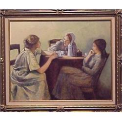 Arleen Langman (20th Century) American, THE GOSSIPS, oil painting on canvas, 16 x 20", signed l...