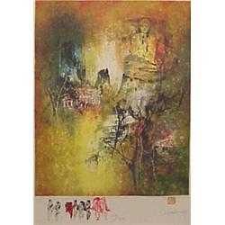 LeBaDang (1922) Vietnamese, LANDSCAPE WITH FIGURES, color lithograph, signed in pencil, from th...