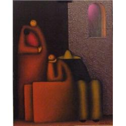 Jesus Leeus (b. 1948) Mexican, LA FAMILIA, 1967, oil painting on board, 20 x 16", signed and da...