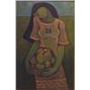 Image 1 : Ruger San Miguel (20th Century), WOMAN WITH FRUITS, oil painting on canvas, 36 x 24", faintly s...