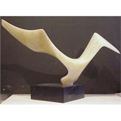 Leonardo Nierman (b. 1925) Israeli Mexican, FLIGHT, white marble sculpture with black marble ba...