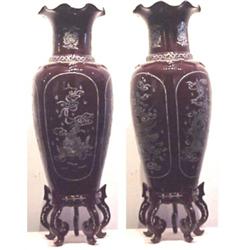 Oriental School, URNS, a pair of synthetic moulded urns with inlayed Mother of Pearl, each 31