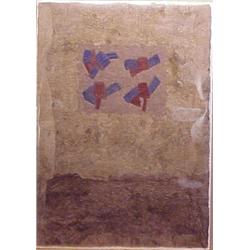 Manuel Ramirez (20th Century) Mexican, PACKAGES, 1989, watercolor on Amate paper, 27 1/2 x 19",...