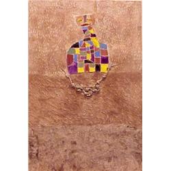 Manuel Ramirez (20th Century) Mexican, STITCHED MONSTER, watercolor on handmade Amate paper, 23...