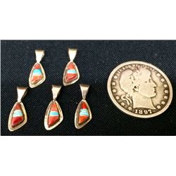 Group of 5 Sterling Inlay Charms / Pendants