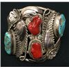 Image 1 : Navajo Sterling Turquoise and Coral Cuff Bracelet