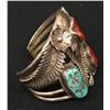 Image 2 : Navajo Sterling Turquoise and Coral Cuff Bracelet