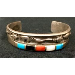 Vintage Navajo Cuff Bracelet With Channel Inlay