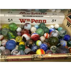 Hundreds of Antique Marbles in a 1932 Cigar Box